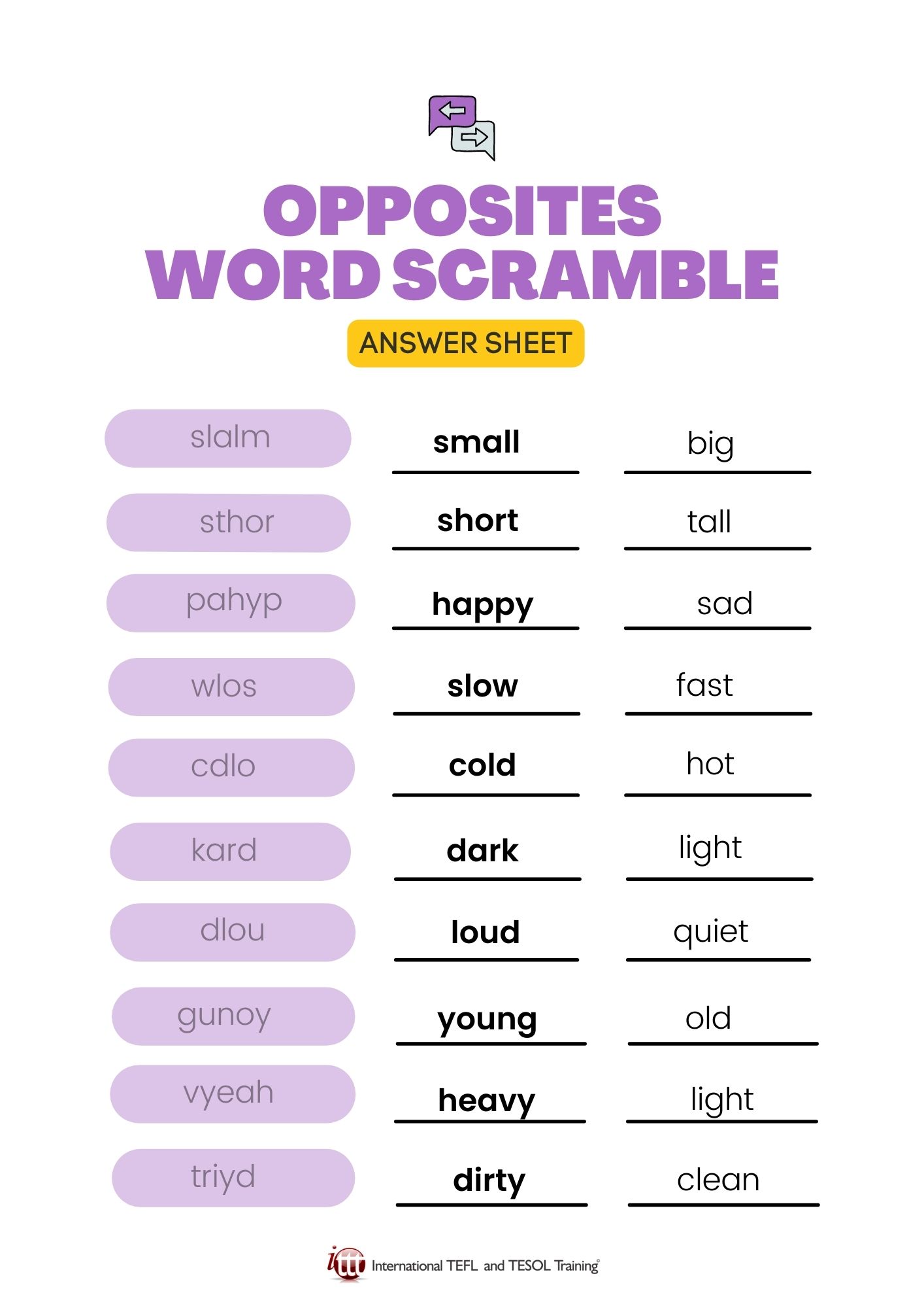 Opposites EFL Word Scramble | ️ ️ ️ ITTT